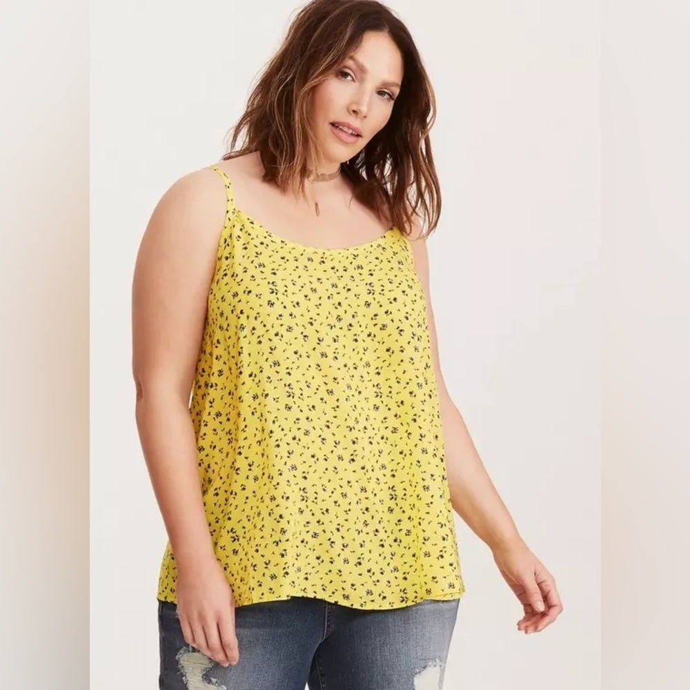 Torrid Floral Lace-Up Challis Swing Cami Tank Top Sail Away Ditsy Yellow size 1X